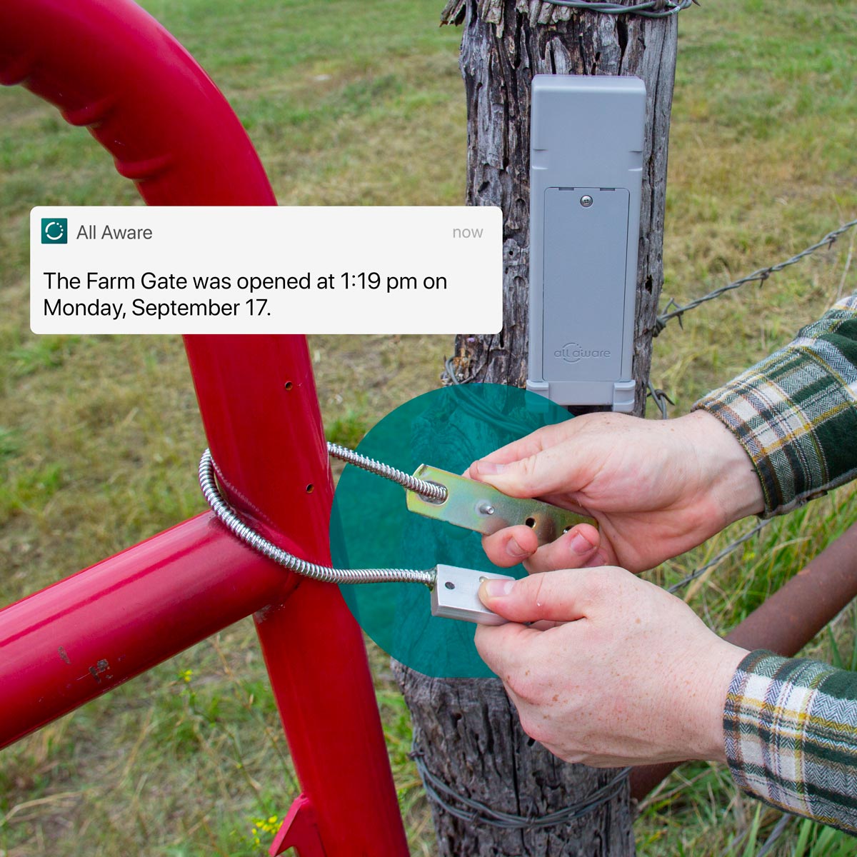 flex aware connected cable open contact on pasture gate