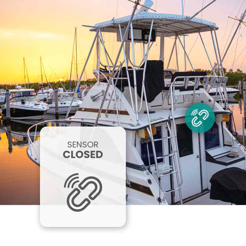 Boat owner receives cabin door notification from cellular contact sensor