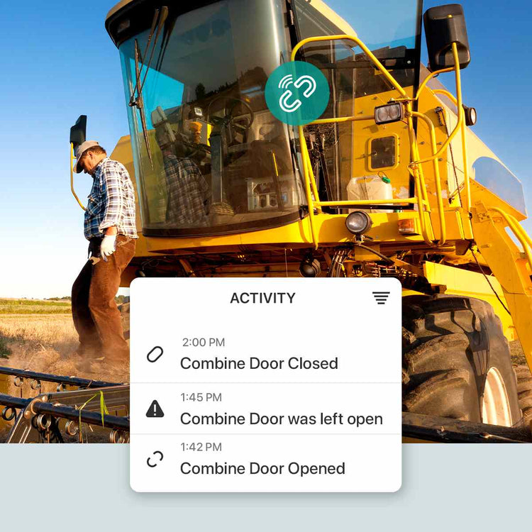 On the farm and ranch, get combine door notifications from your cellular contact sensor 