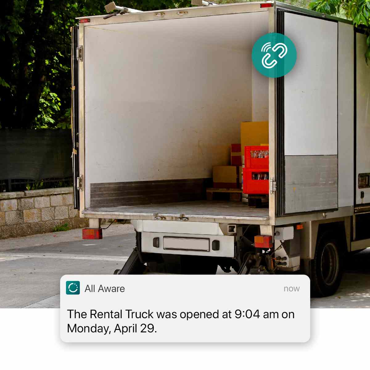 Rental truck user receives door open notification from your cellular contact sensor 