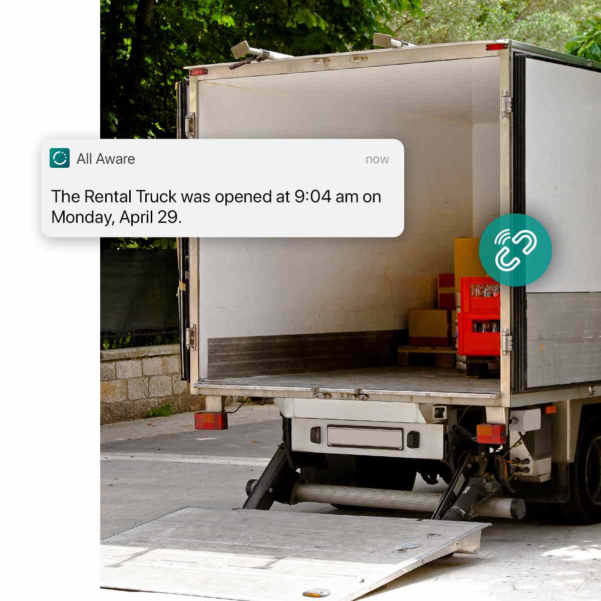 Rental truck user receives door open notification from your cellular contact sensor 