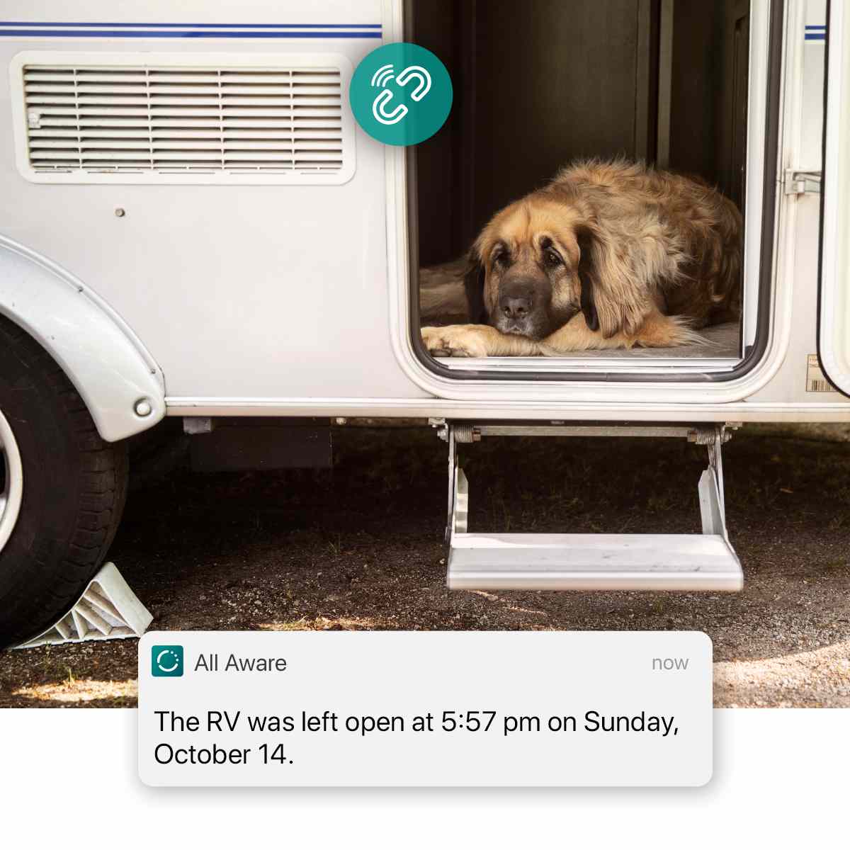 RV owner owner receives door open notification from your cellular contact sensor 