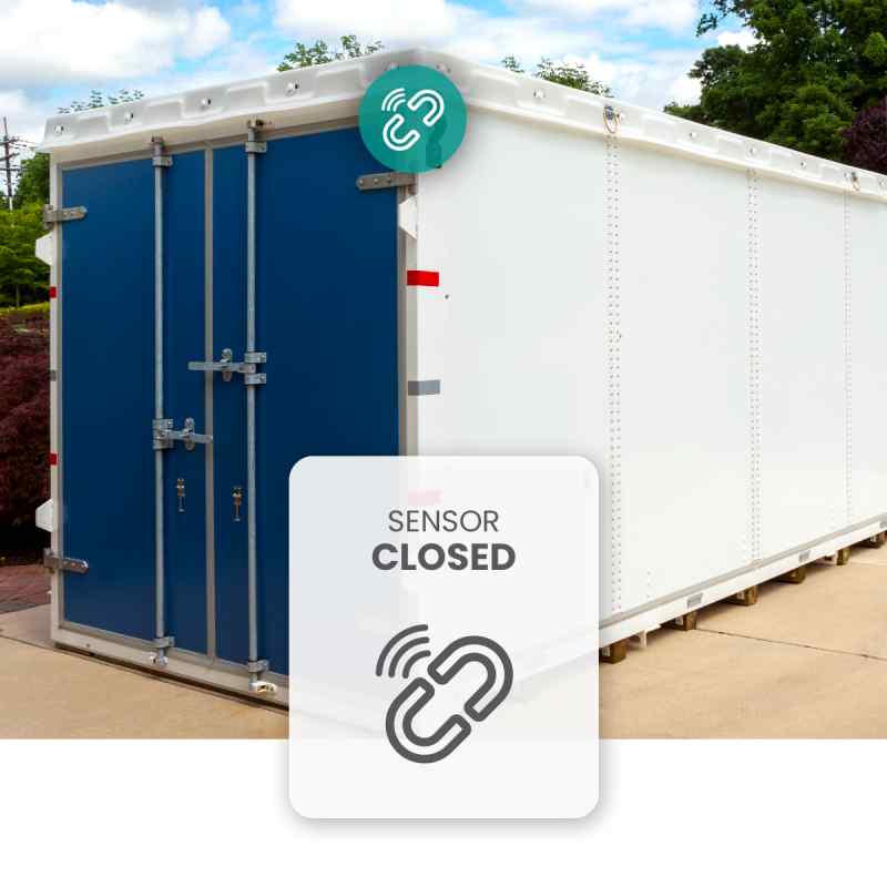 Commercial business employees receives shipping container door notification from the cellular contact sensor 