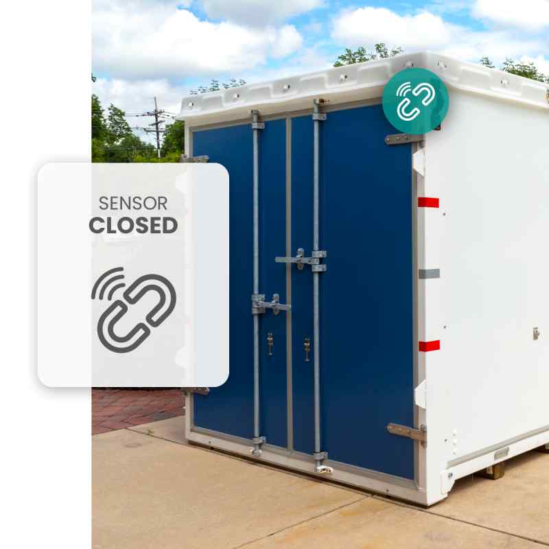 Commercial business employees receives shipping container door notification from the cellular contact sensor 