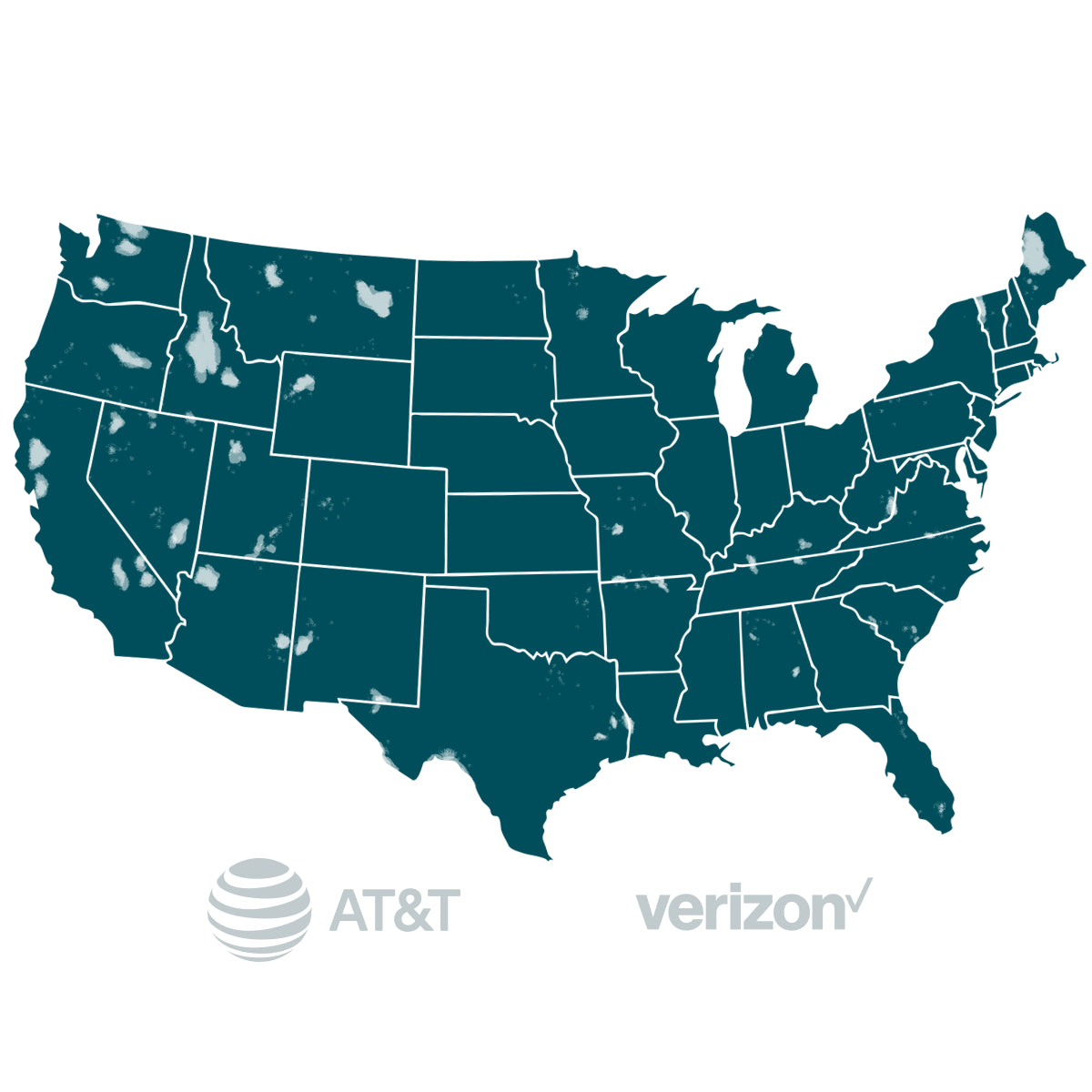 AT&T and Verizon cellular coverage map for Flex Aware cellular contact sensor 