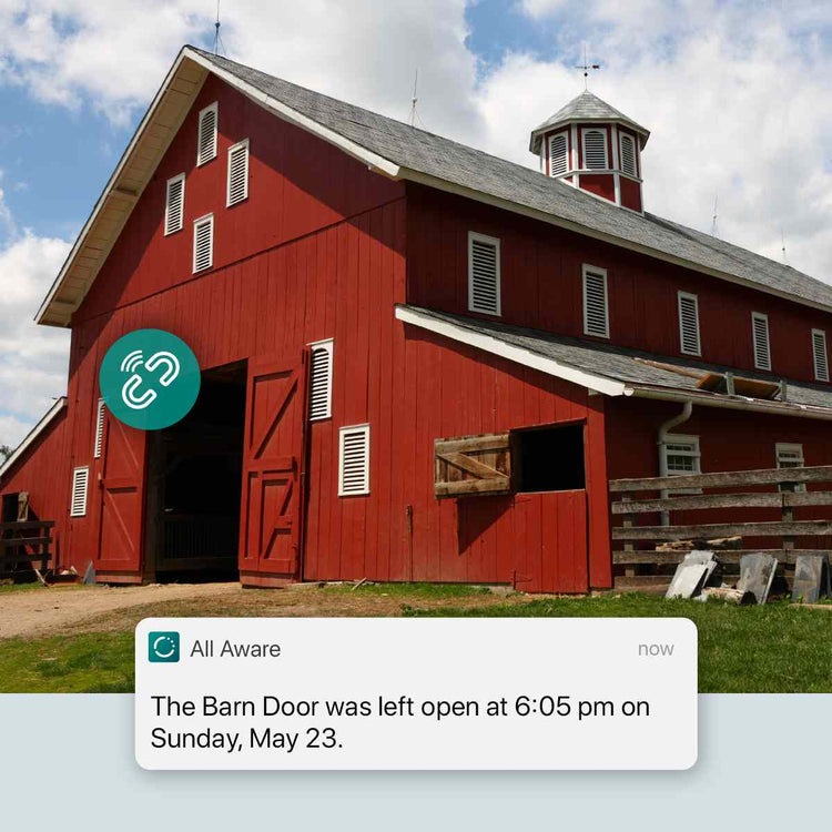 On the farm and ranch, get barn door notifications from your cellular contact sensor 