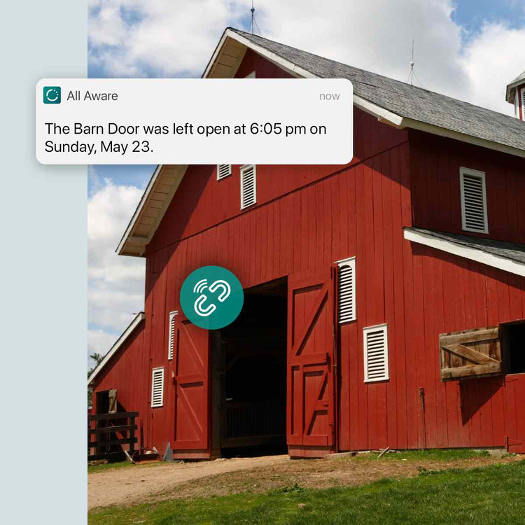 On the farm and ranch, get barn door notifications from your cellular contact sensor 
