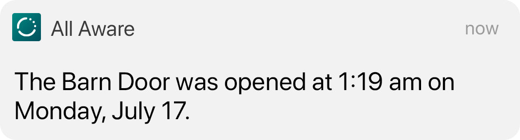 Mobile barn door notification from a cellular sensor