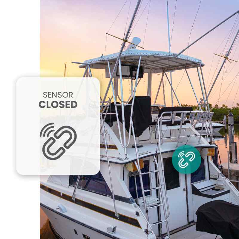 Boat owner receives cabin door notification from cellular contact sensor
