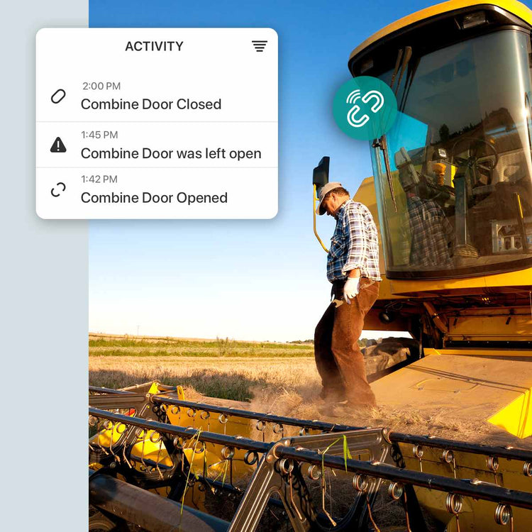On the farm and ranch, get combine door notifications from your cellular contact sensor 