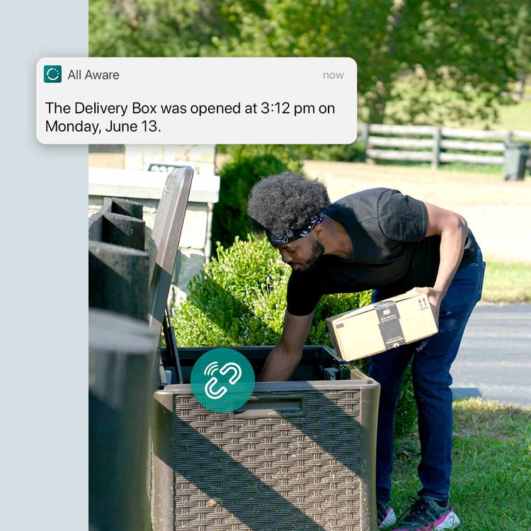 Homeowner receives delivery box notifications from your cellular contact sensor 
