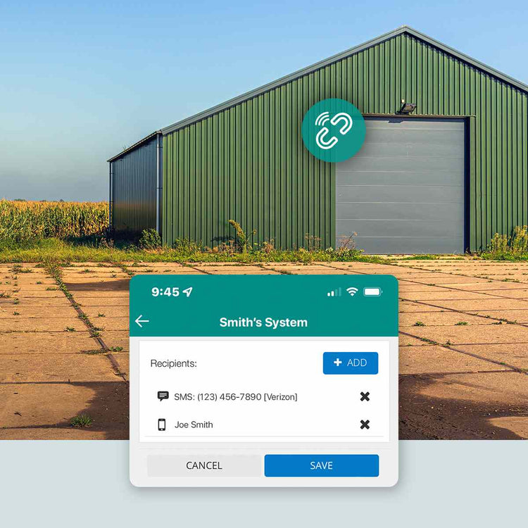 On the farm and ranch, get machine building door notifications from your cellular contact sensor 