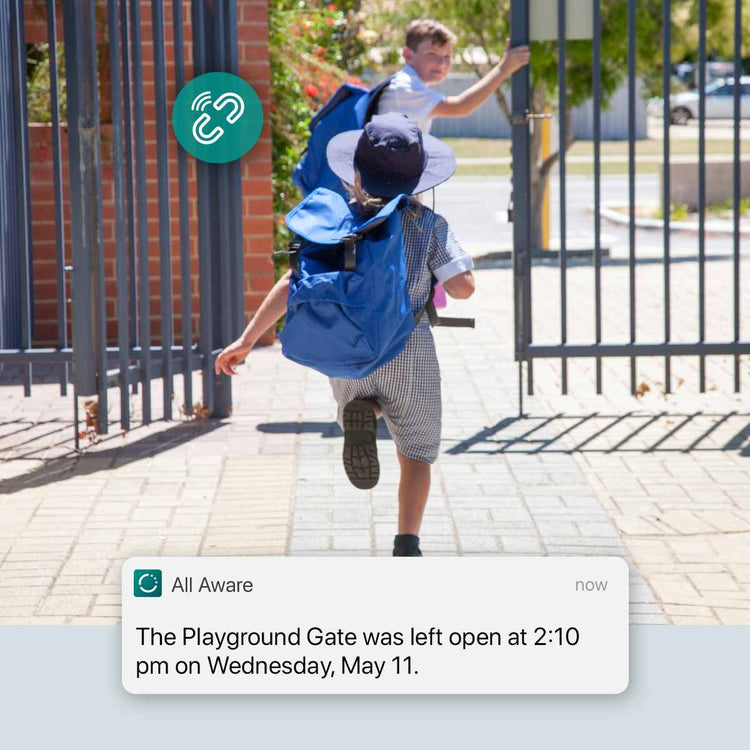 School staff receives playground gate notification from the cellular contact sensor 