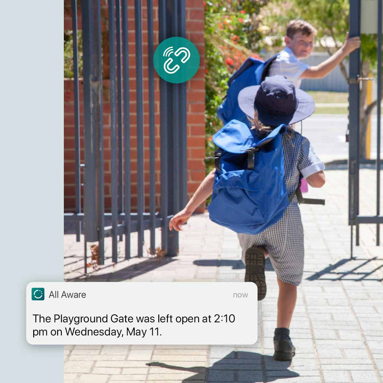 School staff receives playground gate notification from the cellular contact sensor 