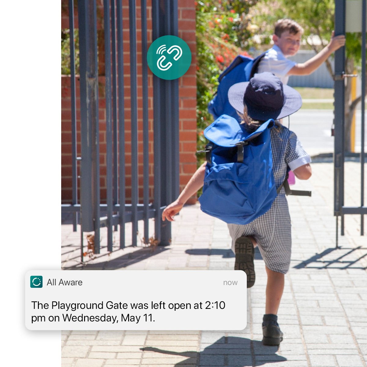 School staff receives playground gate notification from the cellular contact sensor 